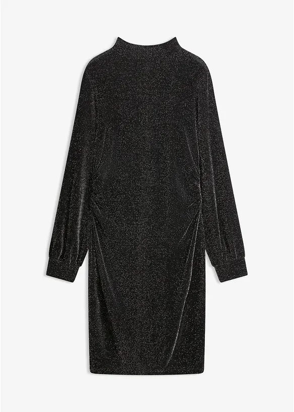 Jerseykleid mit seitlicher Raffung und Glitzer-Effekt in schwarz von vorne - bonprix