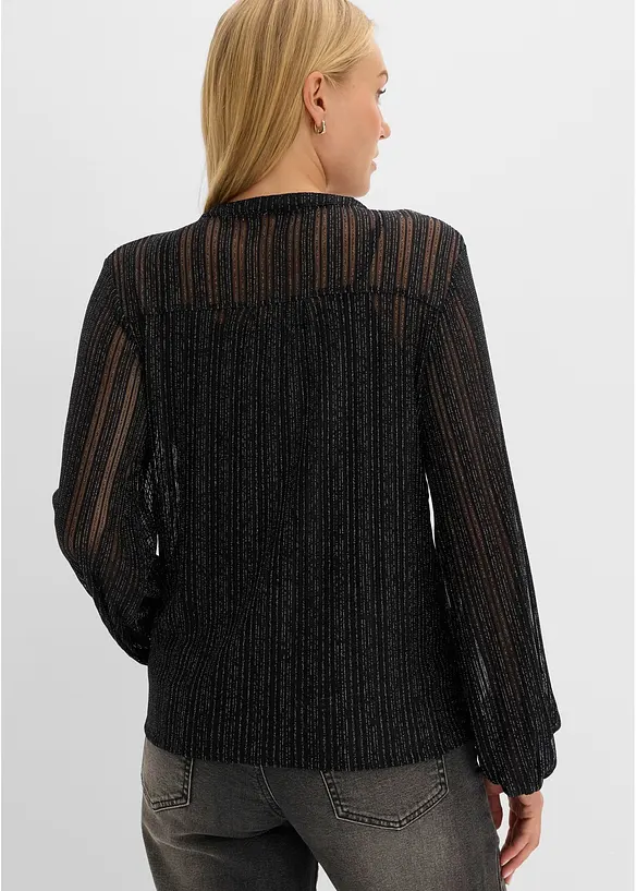 Bluse in schimmernder Plissee-Optik in schwarz von hinten (im Anschnitt) - bonprix