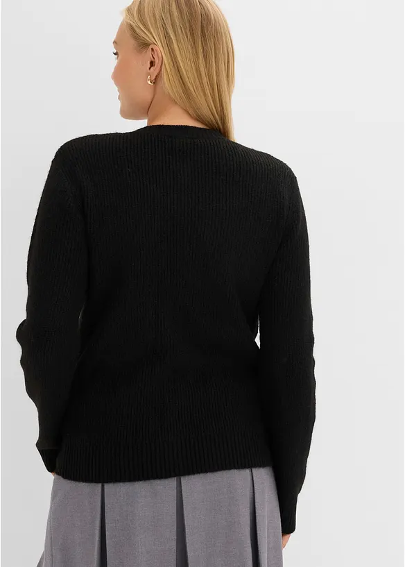 Feinstrickjacke mit Schleifen-Verschluss in schwarz von hinten (im Anschnitt) - bonprix