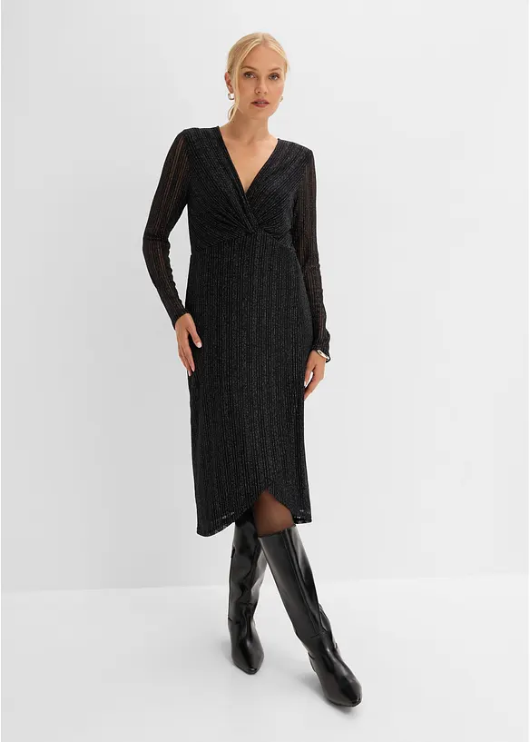 Jerseykleid in Wickeloptik mit Glitzer-Effekt in schwarz von vorne (Totalaufnahme) - bonprix
