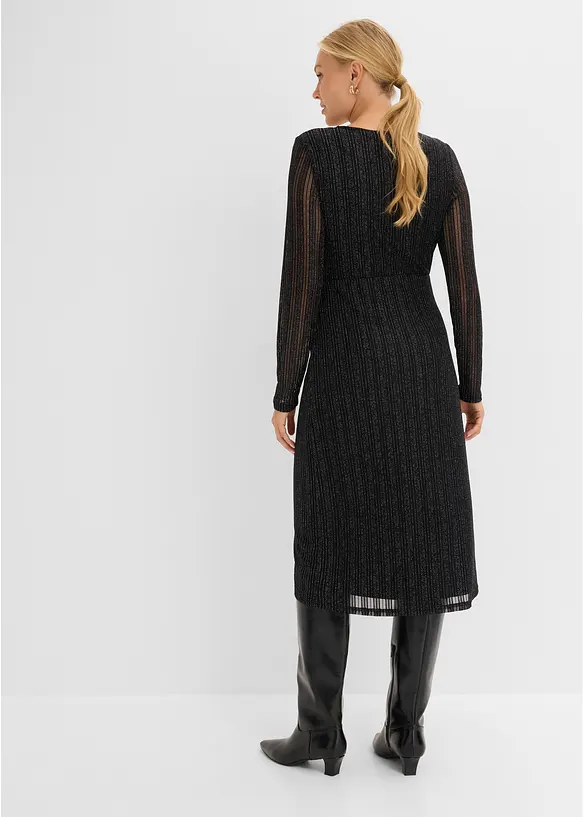 Jerseykleid in Wickeloptik mit Glitzer-Effekt in schwarz von hinten (Totalaufnahme) - bonprix