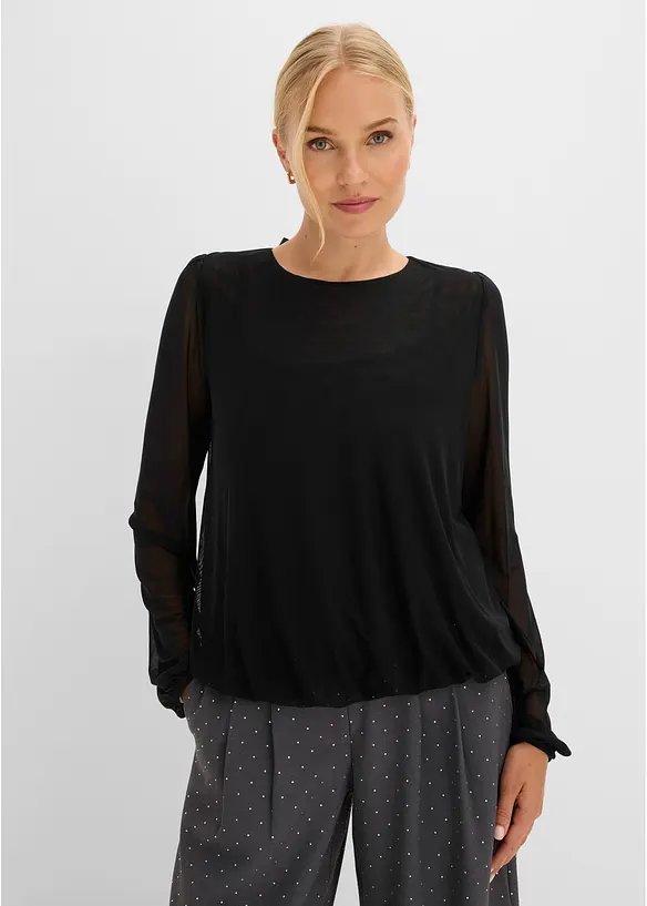 Langarmshirt aus softem Mesh in schwarz von vorne (im Anschnitt) - bonprix