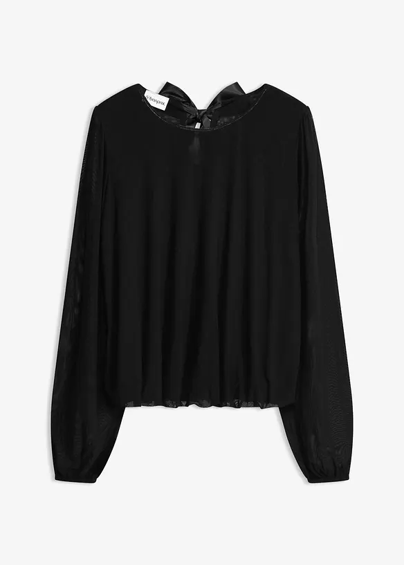 Langarmshirt aus softem Mesh in schwarz von vorne - bonprix