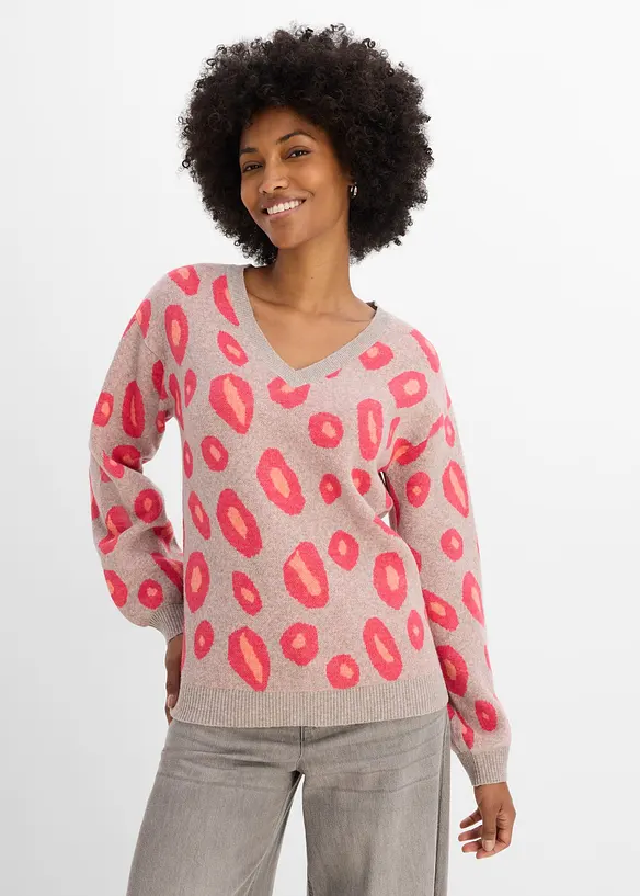 Strickpullover mit V-Ausschnitt in grau von vorne (im Anschnitt) - bonprix