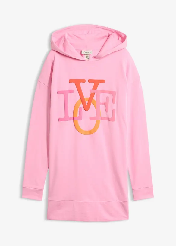 Long-Sweatshirt aus reiner Bio-Baumwolle in rosa von vorne - bonprix