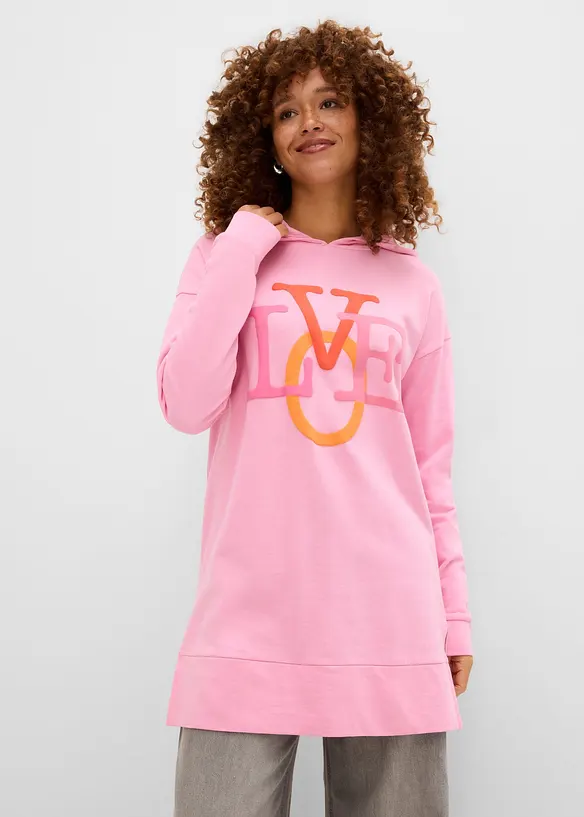 Long-Sweatshirt aus reiner Bio-Baumwolle in rosa von vorne (im Anschnitt) - bonprix