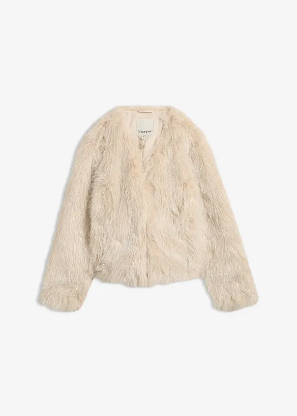Fellimitat-Jacke mit Glitzereffekt in beige von vorne - bonprix