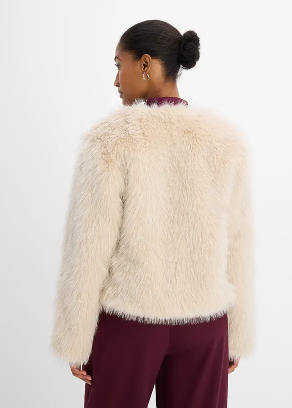 Fellimitat-Jacke mit Glitzereffekt in beige von hinten (im Anschnitt) - bonprix