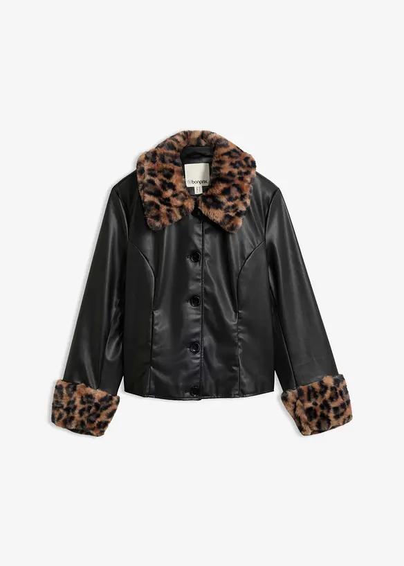 Lederimitat-Jacke mit Fellimitat in schwarz von vorne - bonprix