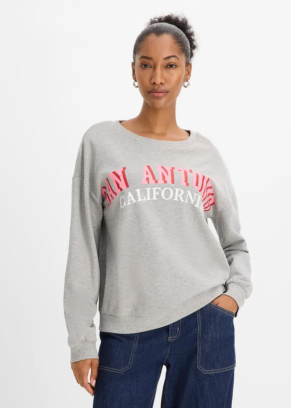 Sweatshirt aus weichem Baumwoll-Mix in grau von vorne (im Anschnitt) - bonprix Sweatshirt aus weichem Baumwoll-Mix in grau von vorne (im Anschnitt) - bonprix