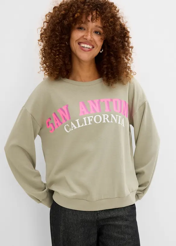 Sweatshirt aus weichem Baumwoll-Mix in grün von vorne (im Anschnitt) - bonprix Sweatshirt aus weichem Baumwoll-Mix in grün von vorne (im Anschnitt) - bonprix