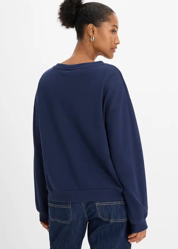 Sweatshirt aus weichem Baumwoll-Mix in blau von hinten (im Anschnitt) - bonprix