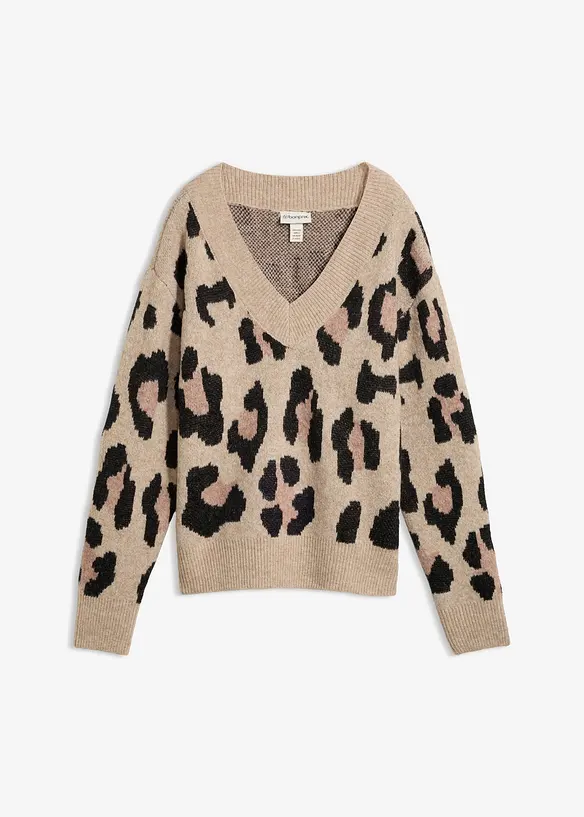 Pullover mit Jacquardmuster in beige von vorne - bonprix