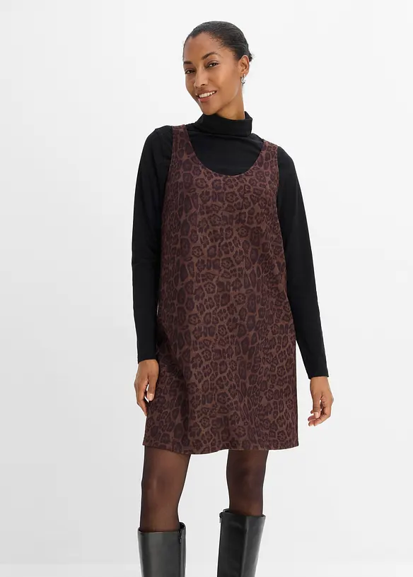 Trägerkleid in Wildleder-Optik in braun von vorne (Totalaufnahme) - bonprix