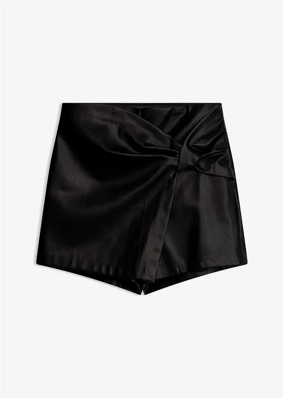 Lederimitat-Skort mit hohem Bund in schwarz von vorne - bonprix