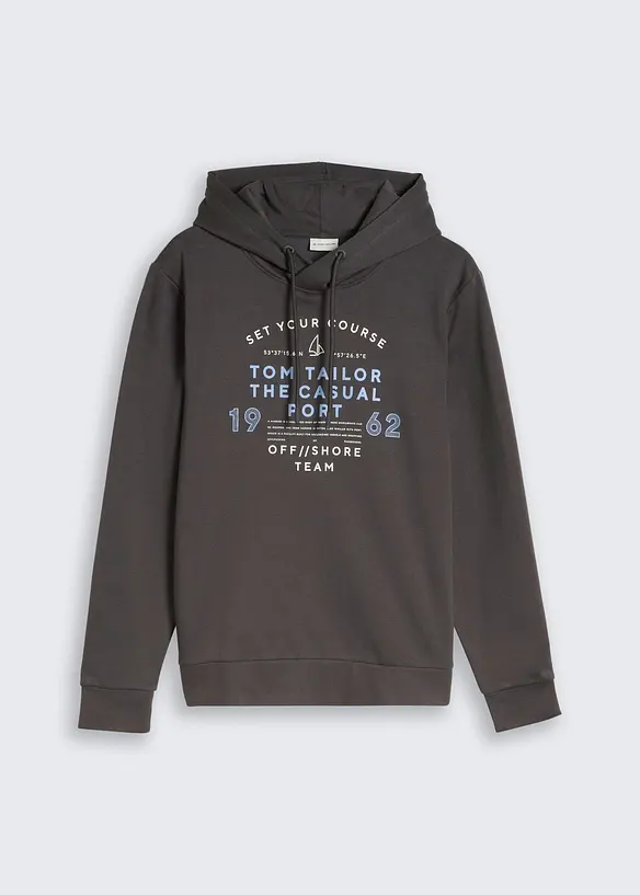Tom Tailor Hoodie aus weichem Baumwoll-Mix in grau von vorne - Tom Tailor