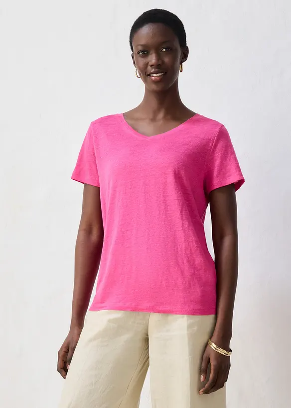 T-Shirt aus reinem Leinen in pink von vorne (im Anschnitt) - bonprix T-Shirt aus reinem Leinen in pink von vorne (im Anschnitt) - bonprix