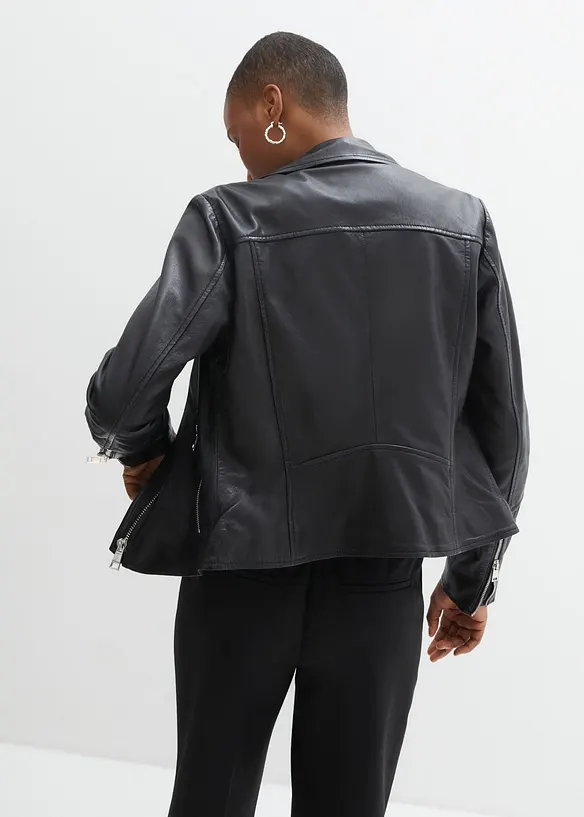 Bikerjacke aus Nappaleder in schwarz von hinten (im Anschnitt) - bonprix