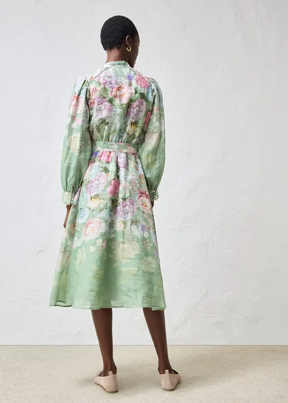 Midikleid aus Ramie (2 tlg.Set mit Gürtel) in grün von hinten (Totalaufnahme) - bonprix Midikleid aus Ramie (2 tlg.Set mit Gürtel) in grün von hinten (Totalaufnahme) - bonprix