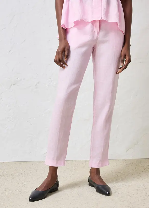 verkürzte Hose aus reinem Leinen in rosa von vorne - bonprix verkürzte Hose aus reinem Leinen in rosa von vorne - bonprix