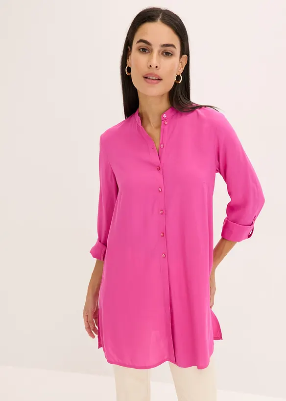 Longbluse aus fließender Viskose in pink von vorne (im Anschnitt) - bonprix