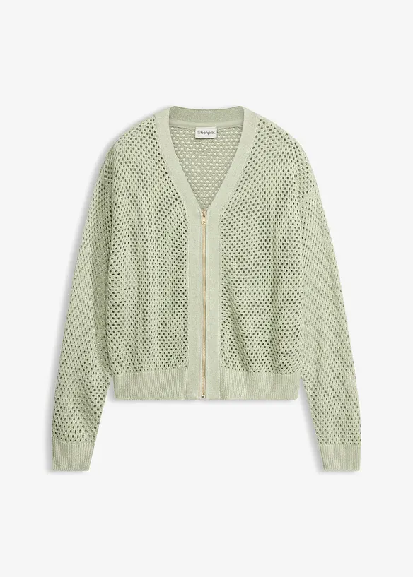 Ajour-Strickjacke mit Glitzereffekt in grün von vorne - bonprix Ajour-Strickjacke mit Glitzereffekt in grün von vorne - bonprix