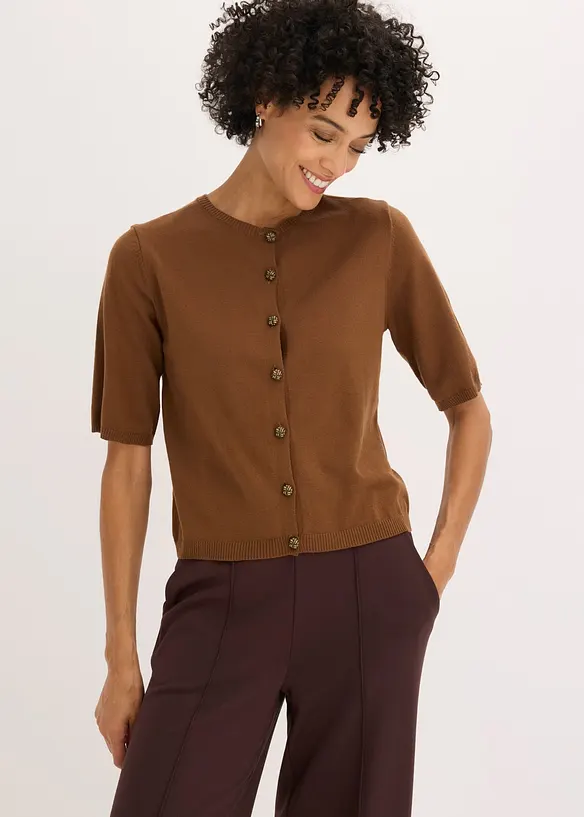 Feinstrickjacke aus feinem Viskose-Mix in braun von vorne (im Anschnitt) - bonprix Feinstrickjacke aus feinem Viskose-Mix in braun von vorne (im Anschnitt) - bonprix