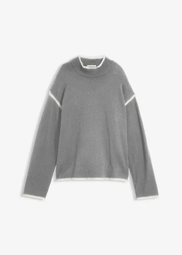 Rollkragenpullover aus Baumwoll-Mix in grau von vorne - bonprix