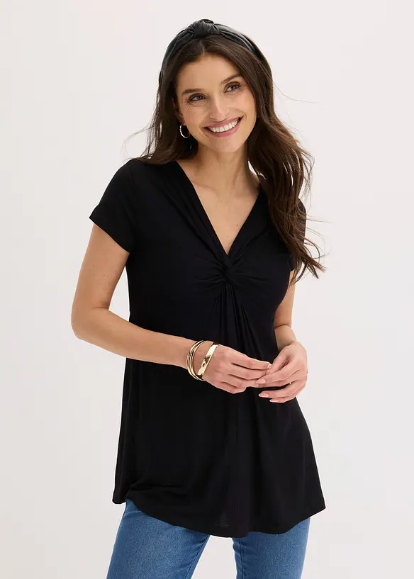 Shirt aus softem Viskose-Mix in schwarz von vorne (im Anschnitt) - bonprix