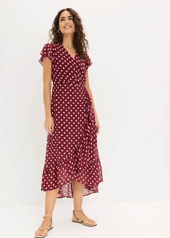 Chiffonkleid mit Volants in rot von vorne (Totalaufnahme) - bonprix