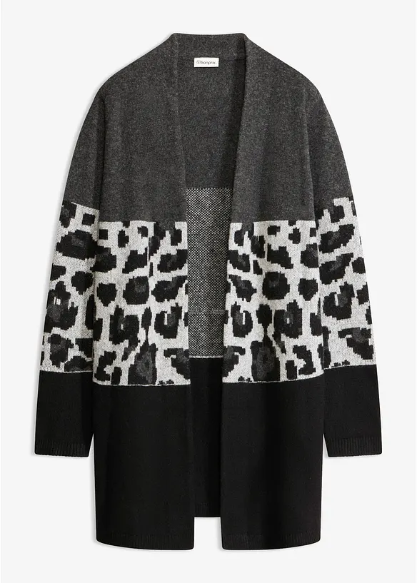Longstrickjacke mit Jacquardmuster in grau von vorne - bonprix Longstrickjacke mit Jacquardmuster in grau von vorne - bonprix
