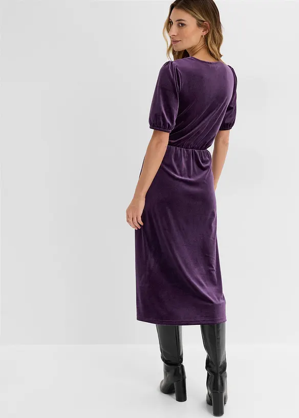 Midikleid aus softem Samt in lila von hinten (Totalaufnahme) - bonprix