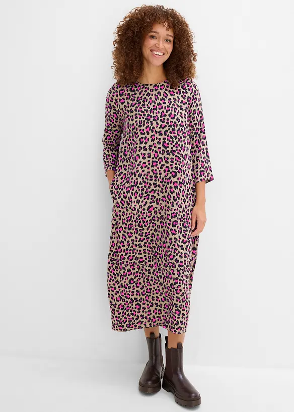 Midikleid aus fließender Viskose in braun von vorne (Totalaufnahme) - bonprix Midikleid aus fließender Viskose in braun von vorne (Totalaufnahme) - bonprix