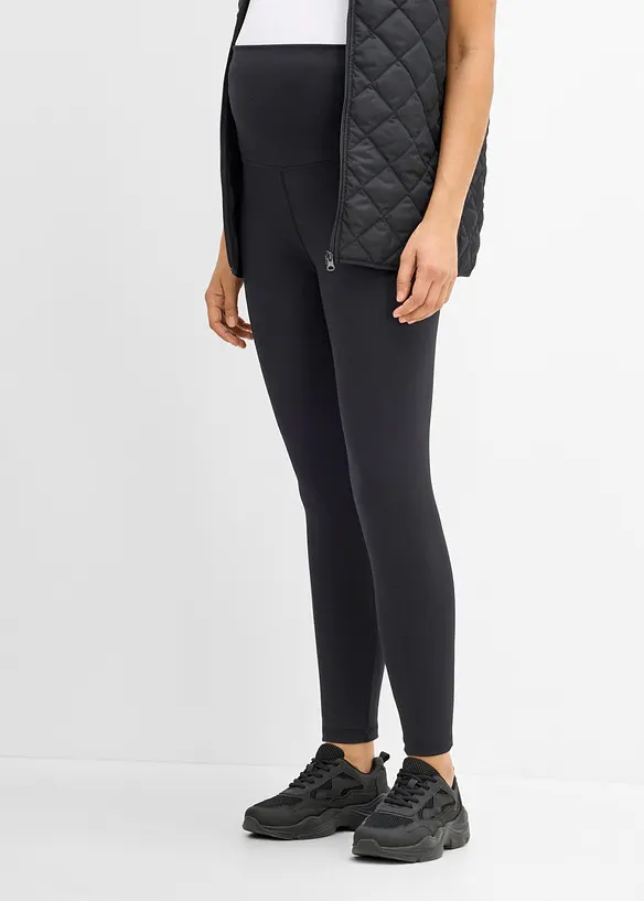Schlichte Umstandsleggings aus Funktionsmaterial in schwarz von vorne - bonprix
