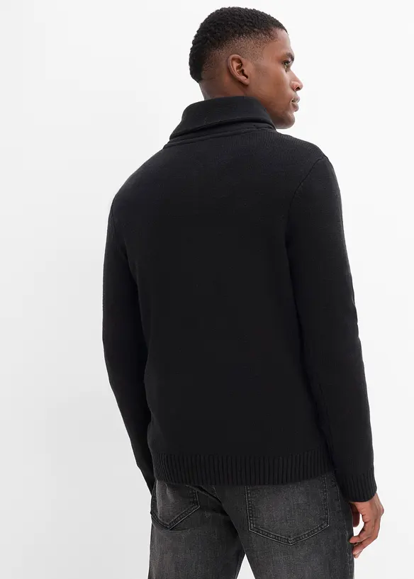 Grobstrick-Pullover mit Schalkragen und Zopfmuster in schwarz von hinten (im Anschnitt) - bonprix