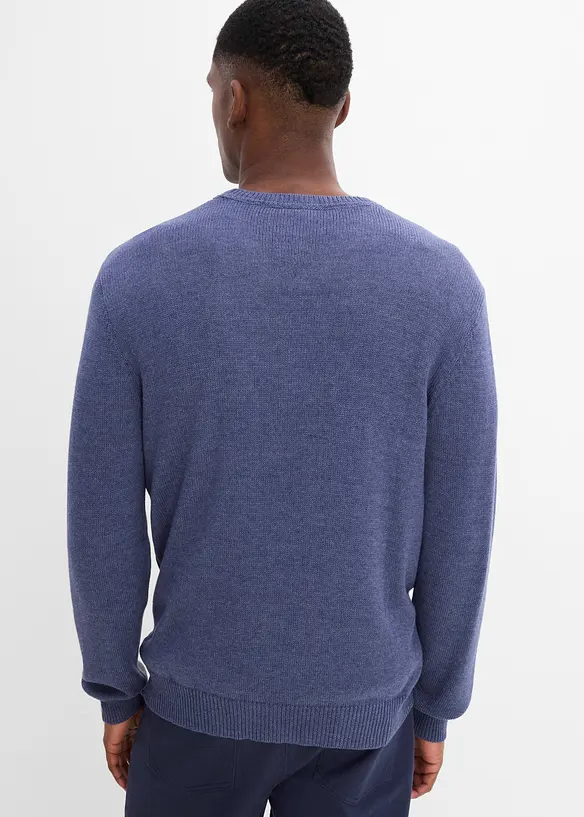 Feinstrickpullover in Regular Fit in blau von hinten (im Anschnitt) - bonprix