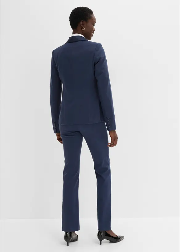 Hosenanzug mit Satinbesatz (2-tlg. Set) in blau von hinten (Totalaufnahme) - bonprix
