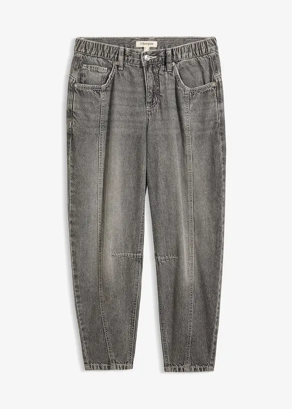 Barrel-Jeans Mid Waist, cropped in grau von vorne - bonprix