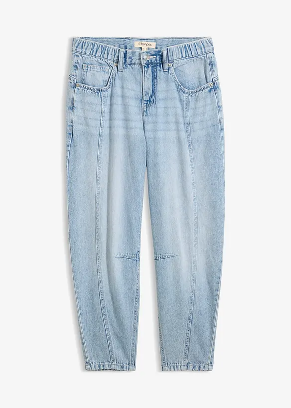 Barrel-Jeans Mid Waist, cropped in blau von vorne - bonprix