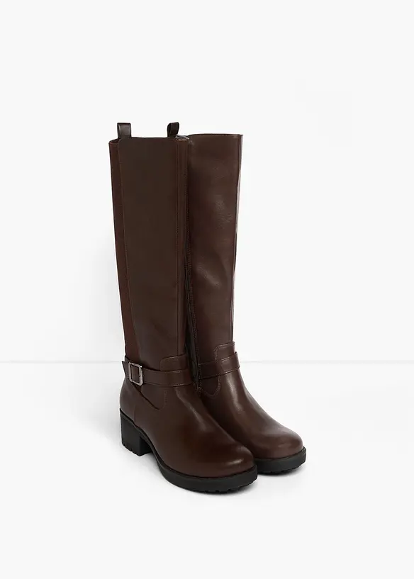 Stiefel mit Stretch-Einsatz in braun - bonprix
