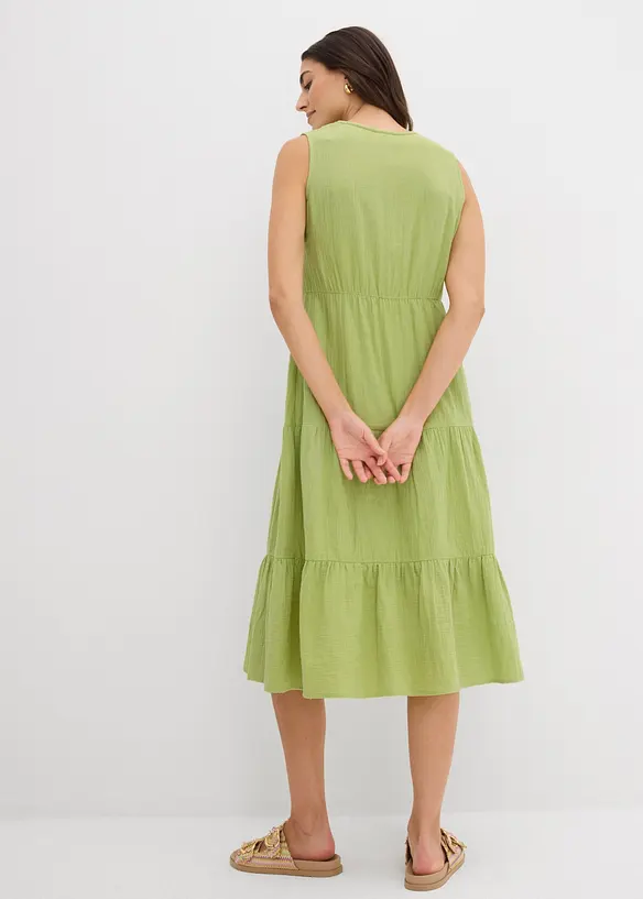 Baumwoll-Midikleid aus weichem Musselin in grün von hinten (Totalaufnahme) - bonprix
