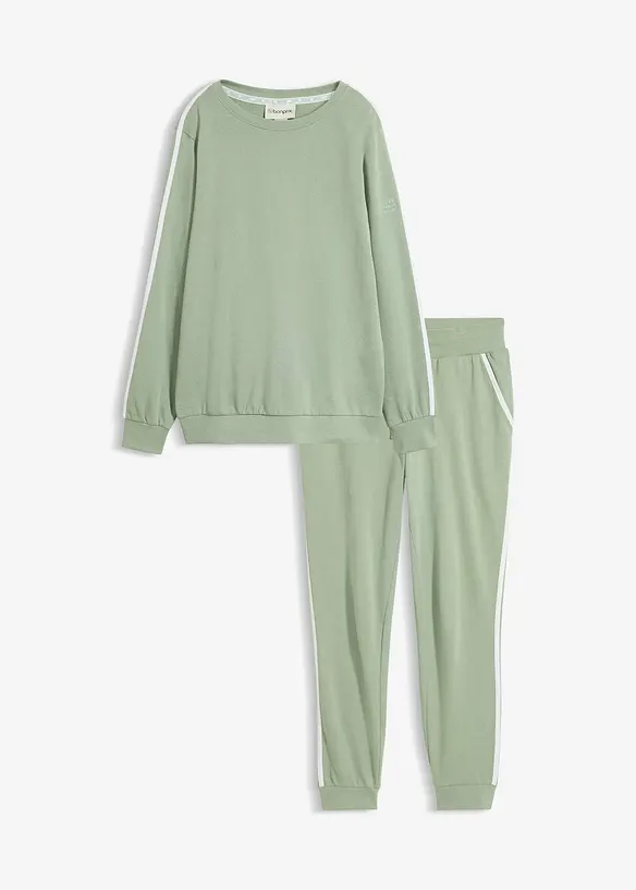 Jogginganzug aus reiner Baumwolle (2-tlg.Set) in grün von vorne - bonprix
