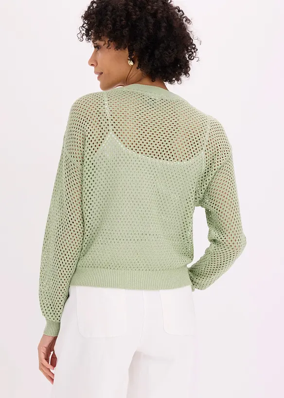 Ajour-Strickjacke mit Glitzereffekt in grün von hinten (im Anschnitt) - bonprix Ajour-Strickjacke mit Glitzereffekt in grün von hinten (im Anschnitt) - bonprix