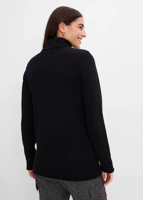 Rollkragenpullover aus Bio-Baumwolle in schwarz von hinten (im Anschnitt) - bonprix