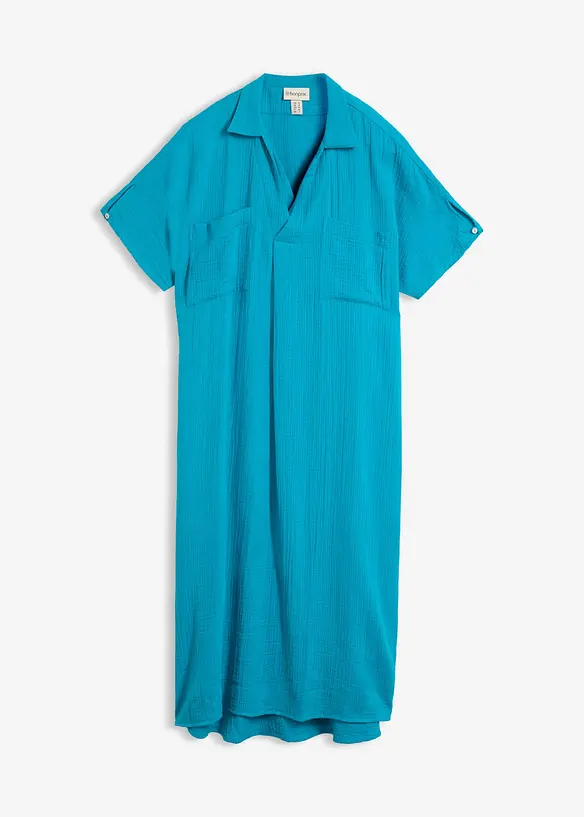 Musselin-Kaftan-Kleid aus reiner Baumwolle in blau von vorne - bonprix