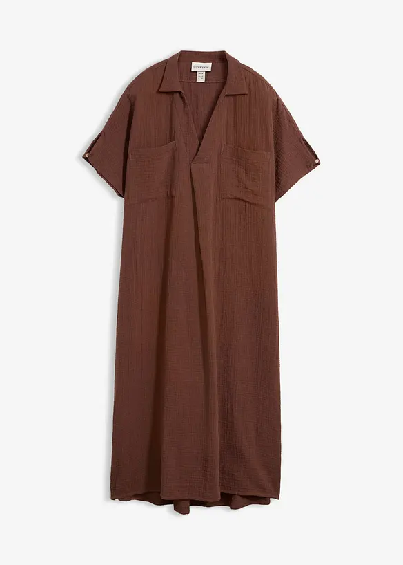 Musselin-Kaftan-Kleid aus reiner Baumwolle in braun von vorne - bonprix
