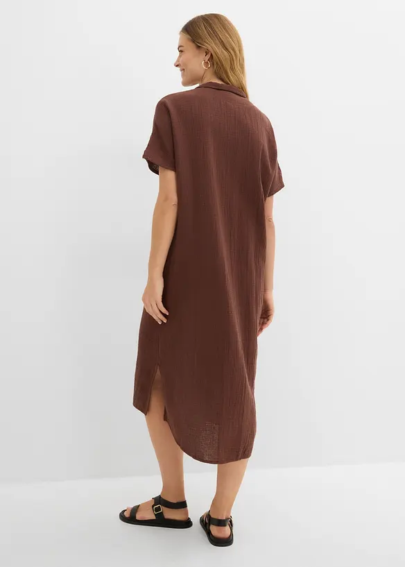 Musselin-Kaftan-Kleid aus reiner Baumwolle in braun von hinten (Totalaufnahme) - bonprix
