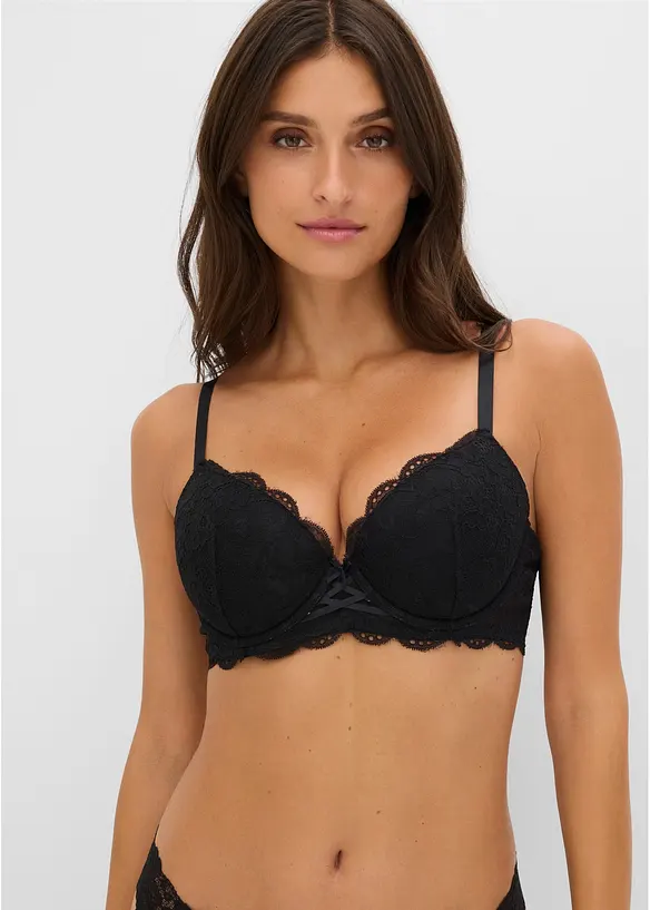 Schalen-BH mit zarter Spitze in schwarz von vorne (im Anschnitt) - bonprix