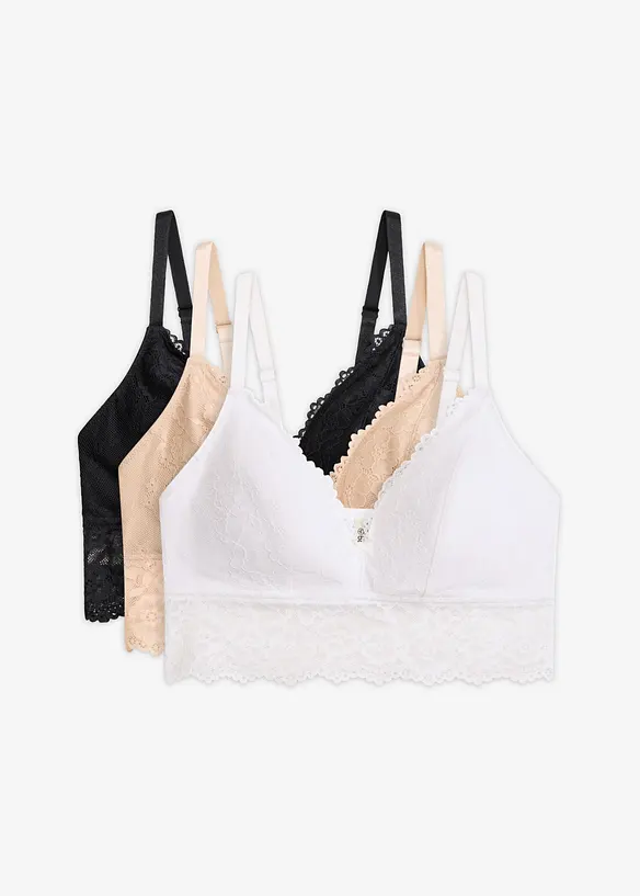 Bustier aus weicher Spitze (3er Pack) in schwarz von vorne - bonprix