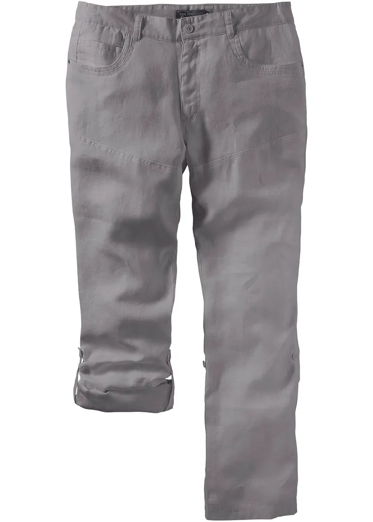 Regular Fit Leinenhose mit Turn-Up, Straight in grau von vorne - bonprix